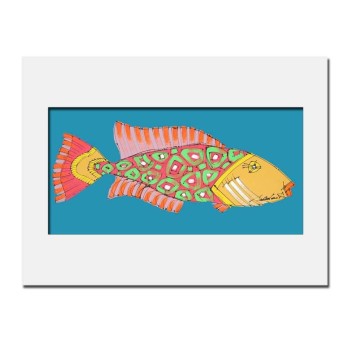Rainbow Parrotfish Teal Background
